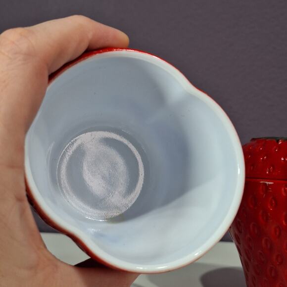 Vintage handprints glass strawberry mini canister jar with lid set of 2 - Picture 5 of 7